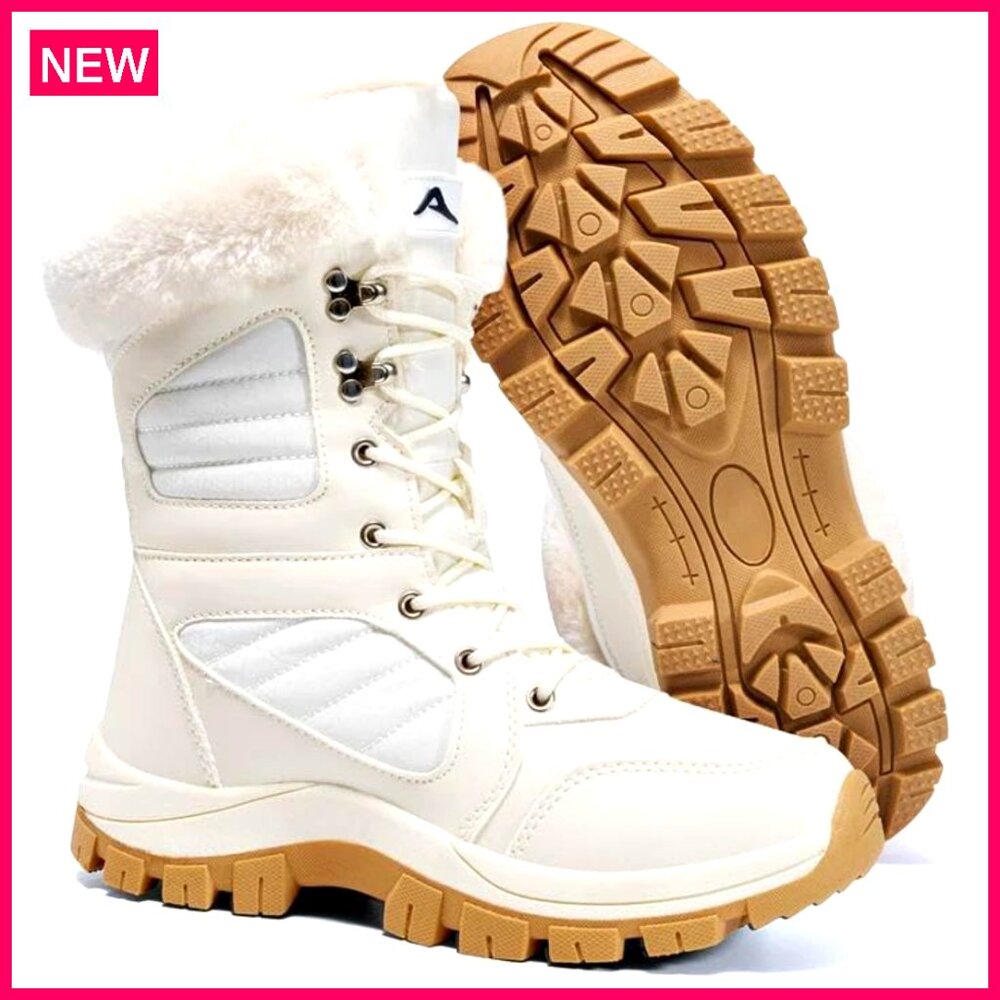 Women's Winter Snow Boots Waterproof Non-Slip Mid-Calf Fur Lined Lightweight